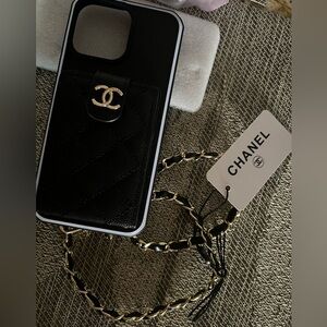 💕 $10gift New Fashion Black Quilted Logo IPhone note Case with Chain Strap